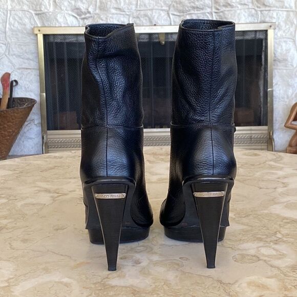 Michael Michael Kors St. Marks Peep Toe Platform Slouch Ankle Leather Boots - Picture 6 of 8